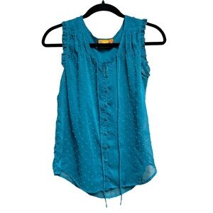 Teal Sleeveless Button-Up Swiss Dots Blouse Top Women’s Sz Small Urban Behavior